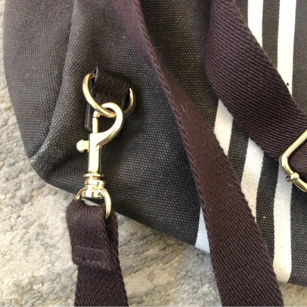 Henri Bendel Brown and White Stripe Convertible Nylon Travel Packable Backpack